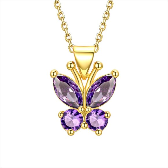 Birthstone Butterfly Pendant Necklace with 18K Gold Plated Chain